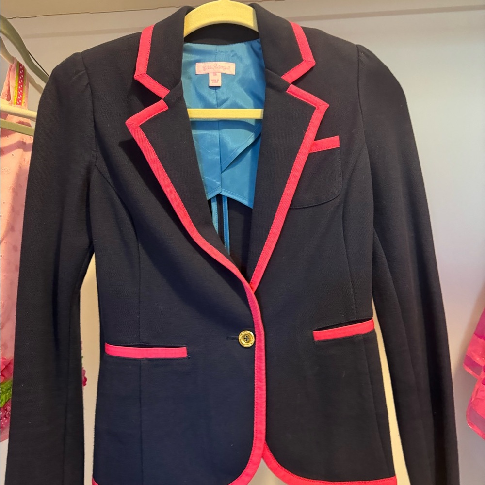 Lilly Pulitzer Women's navy Blazer with Pink Trim